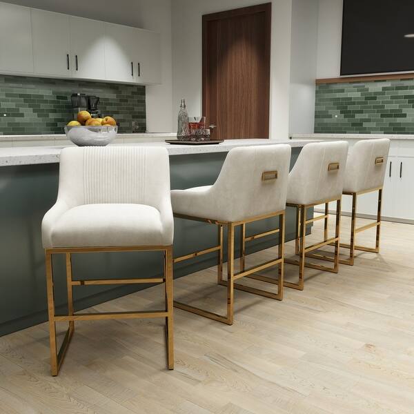 SEYNAR Modern Glam Velvet Golden Matel Frame Counter or High Bar Stools Set of 4