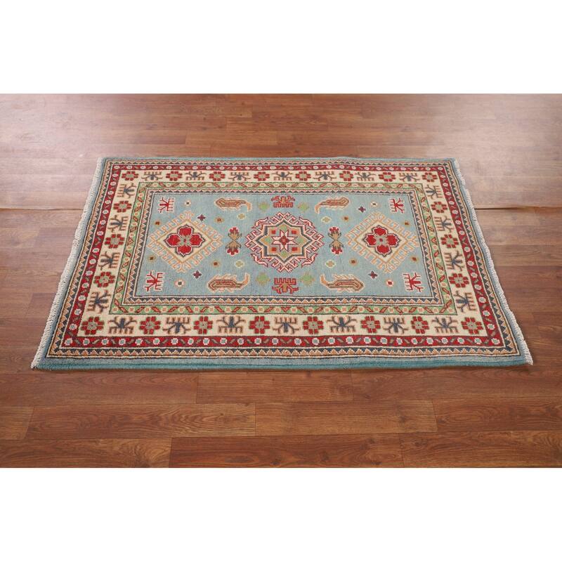 Light Blue Kazak Oriental Rug Handmade Accent Wool Carpet - 2'9" x 4'3"