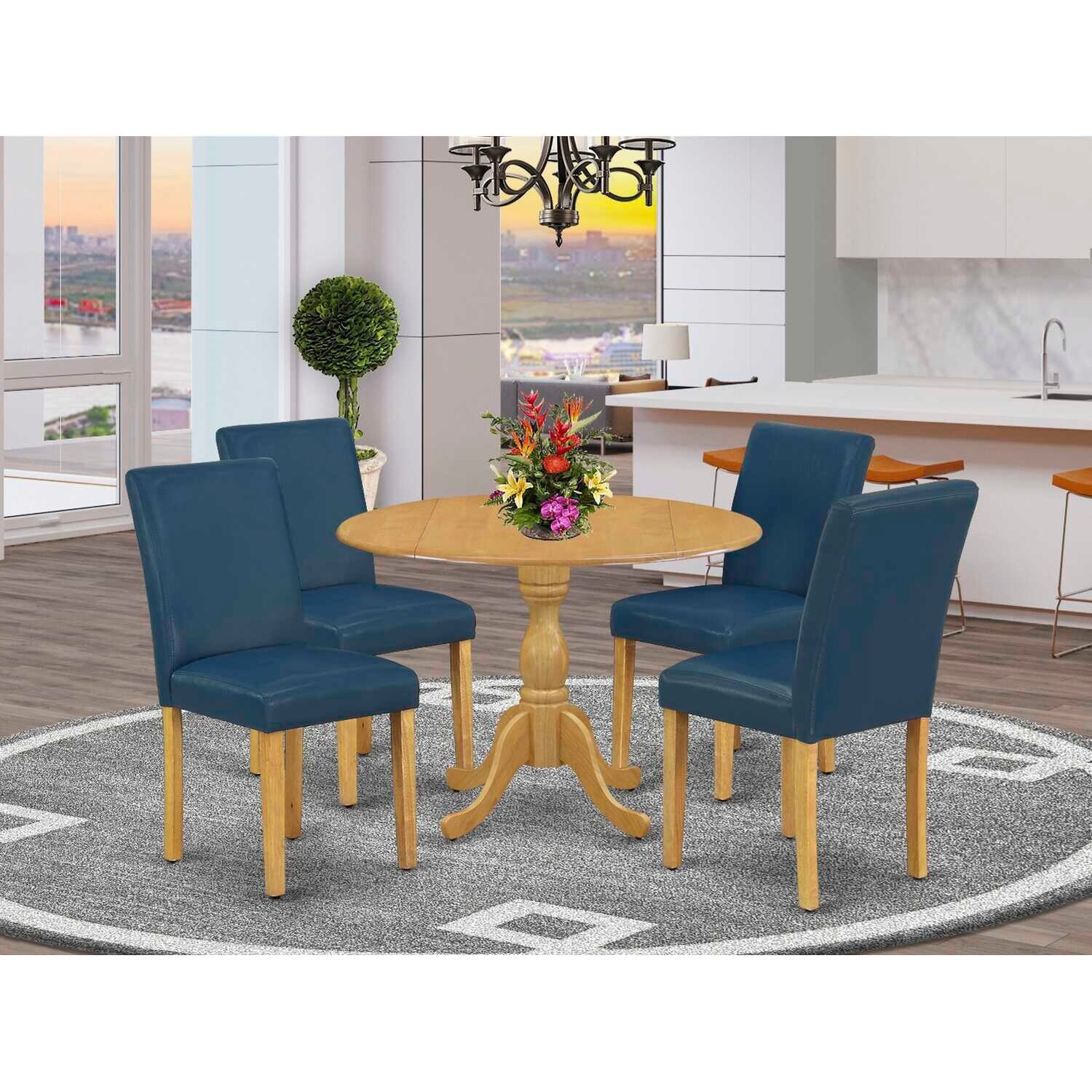 HomeStock 5-Piece Natural Oak Finish Solid Wood Top Dining table with 4-Chairs