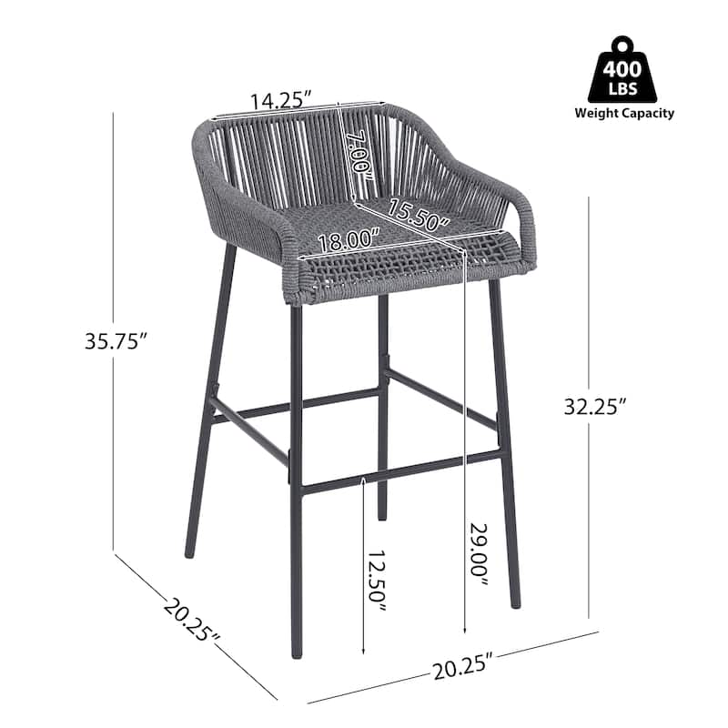 Neri Iron Outdoor Patio Rope Weave Barstools (Set of 2) by Christopher Knight Home