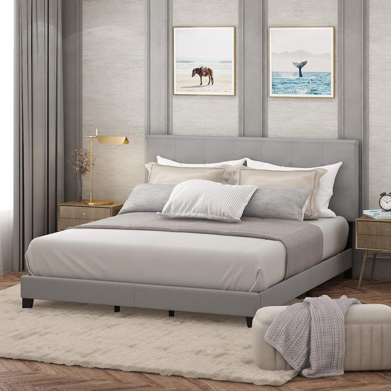 Button Tufted Bed Frame - Linen Upholstered King Size Platform Bed - Stylish Bedroom Decor