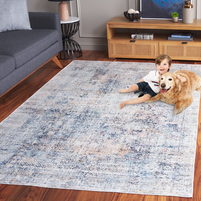 SAFAVIEH Arizona Ajkune Vintage Rug - 6' Round - Navy/Beige