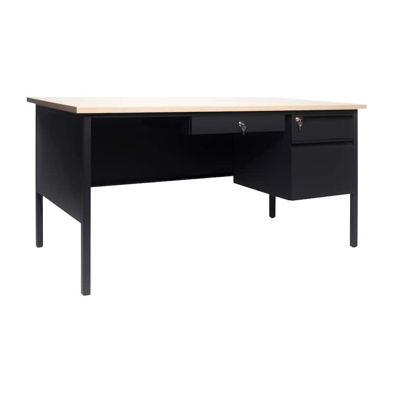 Commercial Right Side Single Pedestal Desk with 3 Locking Drawers