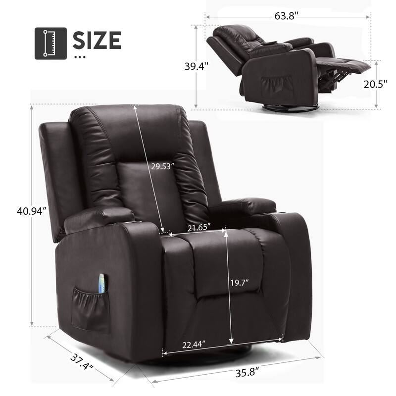 Lucklife Recliner Chair with Heated Massage 360 Degree Swivel