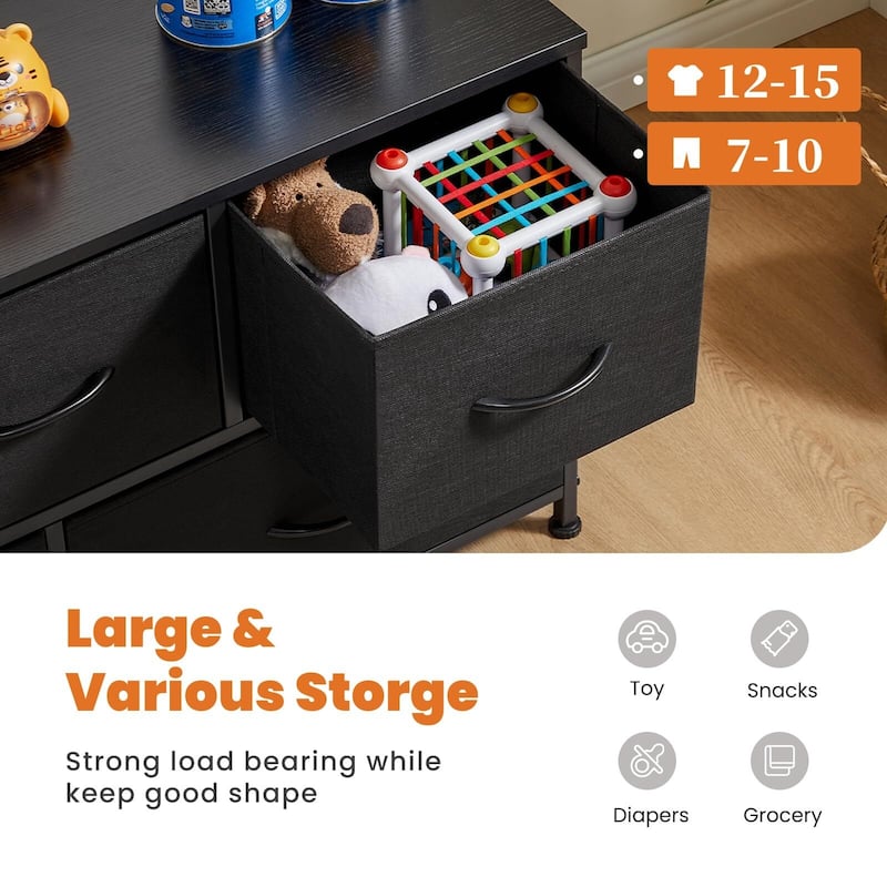 Modern 5 Fabric Drawer 11.8 in. Wide Chest of Drawers with Open Shelf & TV Stand for 45 Inch TV Living Room