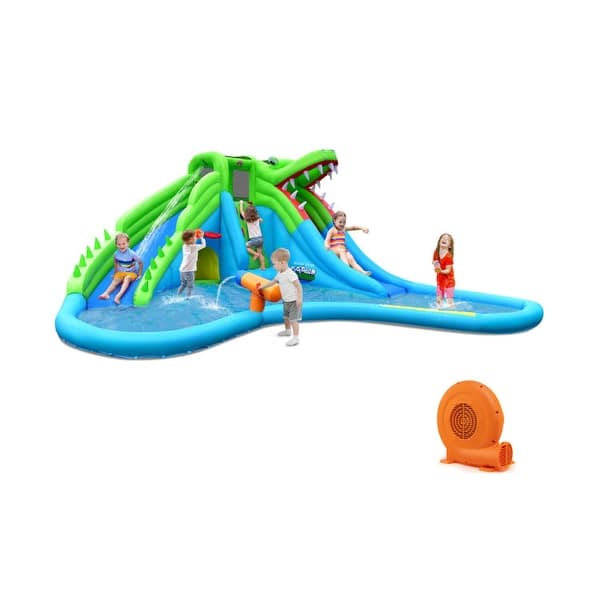 slide 2 of 9, Inflatable Crocodile Style Water Slide Upgraded Kids Bounce Castle with 750W Blower - Multi - 224.5" x 203" x 94.5" (L x W x H)