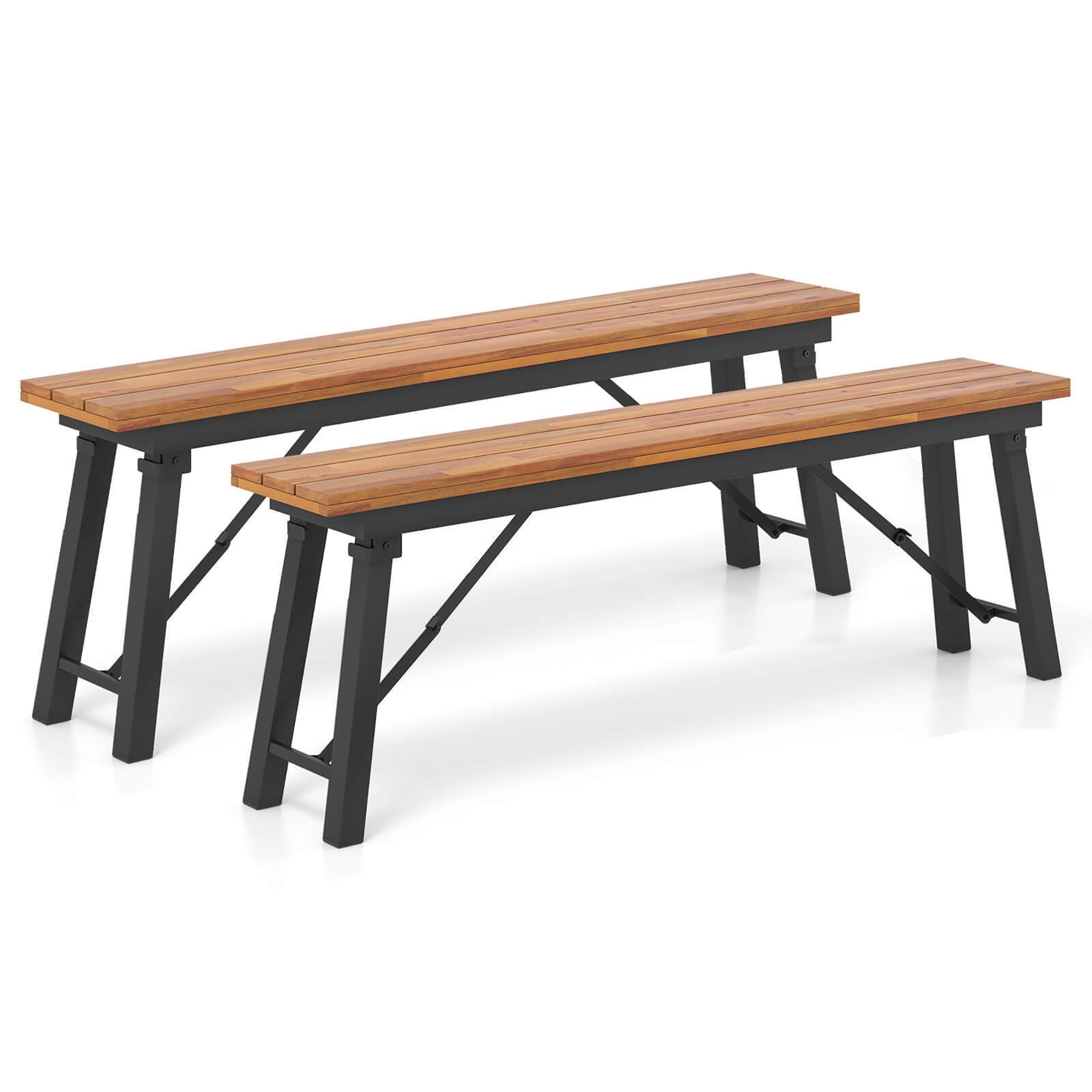 Gymax Folding Picnic Bench Set 55'' Long Rectangular Wooden Dining