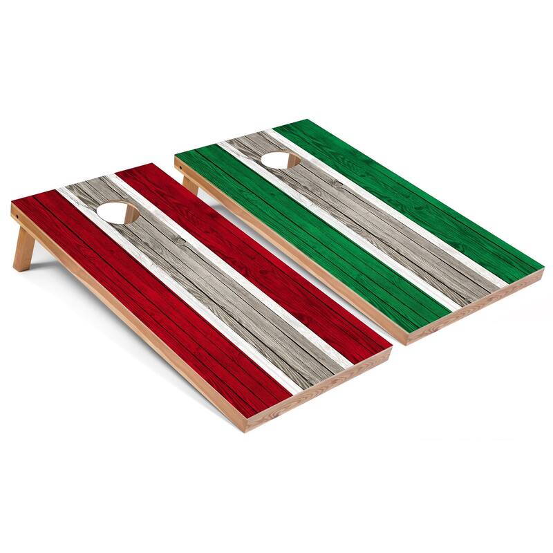 Red and Kelly Striped Outdoor Cornhole Set - Regulation 2x4 - Include Edge Lights