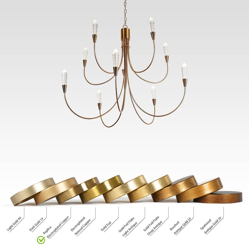 Modern 10-Light LED Gold Chandelier 2-Tier Classic Candle Lights for Dining Room - D 34.3" x H 28.3"