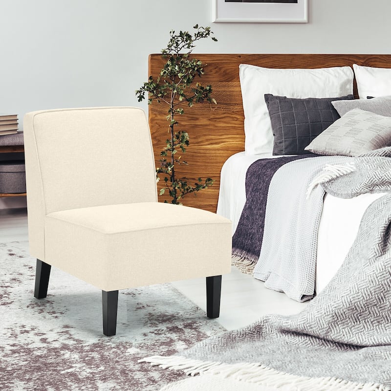 Gymax Set of 2 Armless Accent Chair Fabric Single Sofa w/ Rubber Wood