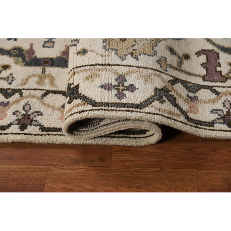 All-Over Ivory Oushak Indian Runner Rug Hand-Knotted Wool Carpet - 2'7"x 8'0"