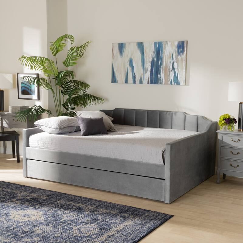 Lennon Modern and Contemporary Velvet Fabric Daybed with Trundle