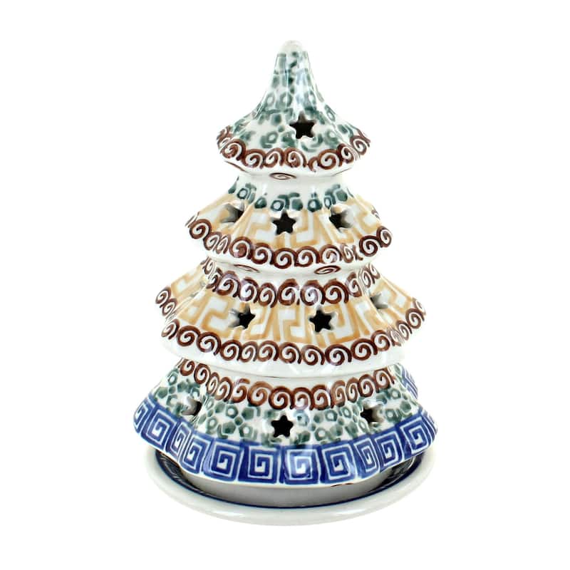 Blue Rose Polish Pottery 512 Ceramika Artystyczna Small Christmas Tree Luminary - Athena
