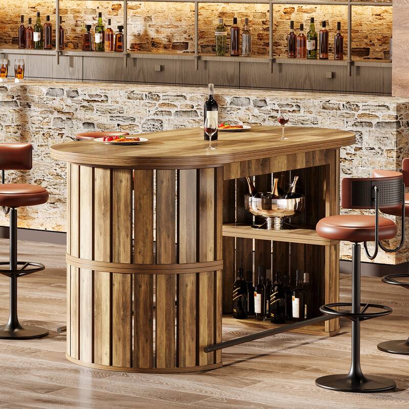 63" Industrial Bar Table Oval Home Bar Unit with Storage and Footrest