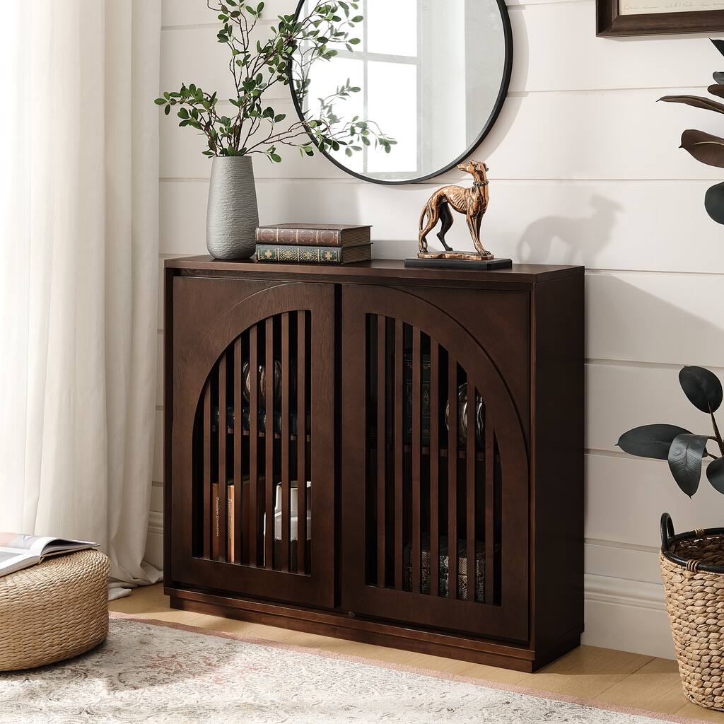 Modern Fluted Storage Sideboard Cabinet with 2 Outlet Holes