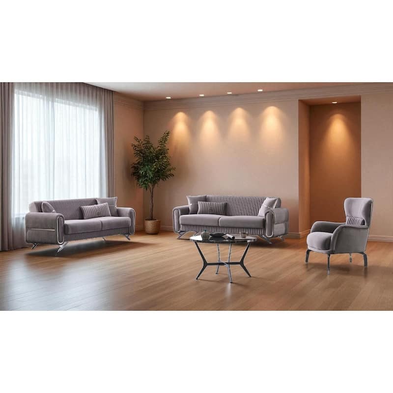Modorn 4 Pieces Living Room Sets 2 Sofa 2 Chair - Light Grey