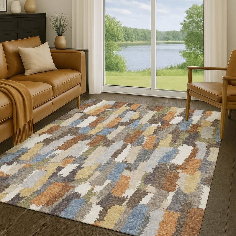 Machine Washable Indoor/ Outdoor Contemporary Stacks Chantille Rug