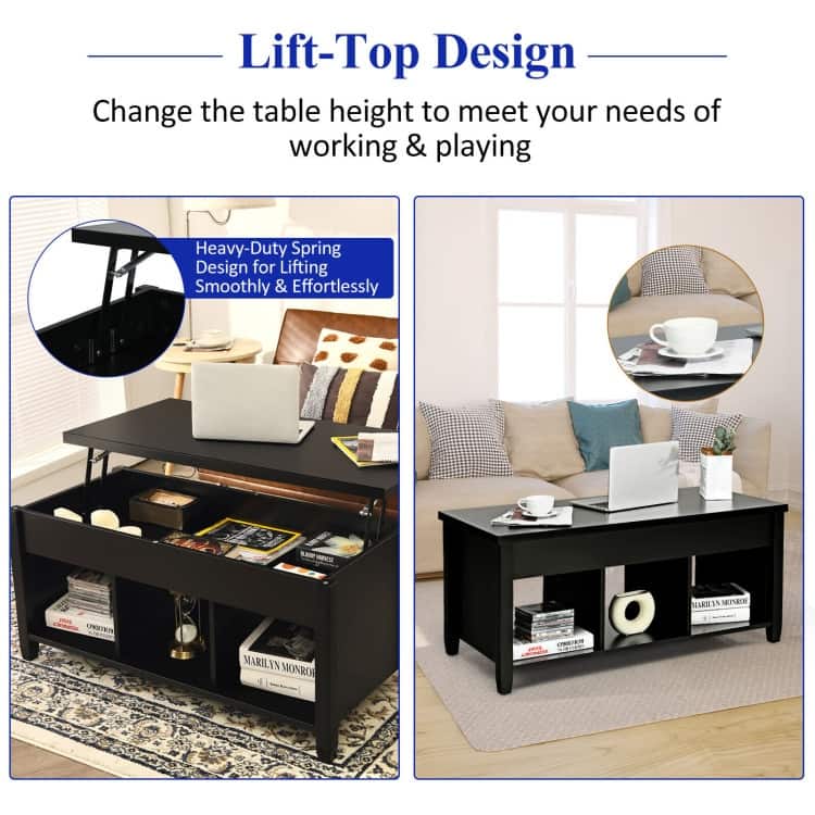 Modern Lift Top Coffee Table with Storage and Solid Wood Legs - 41" x 19.5" x (19" - 24.5")