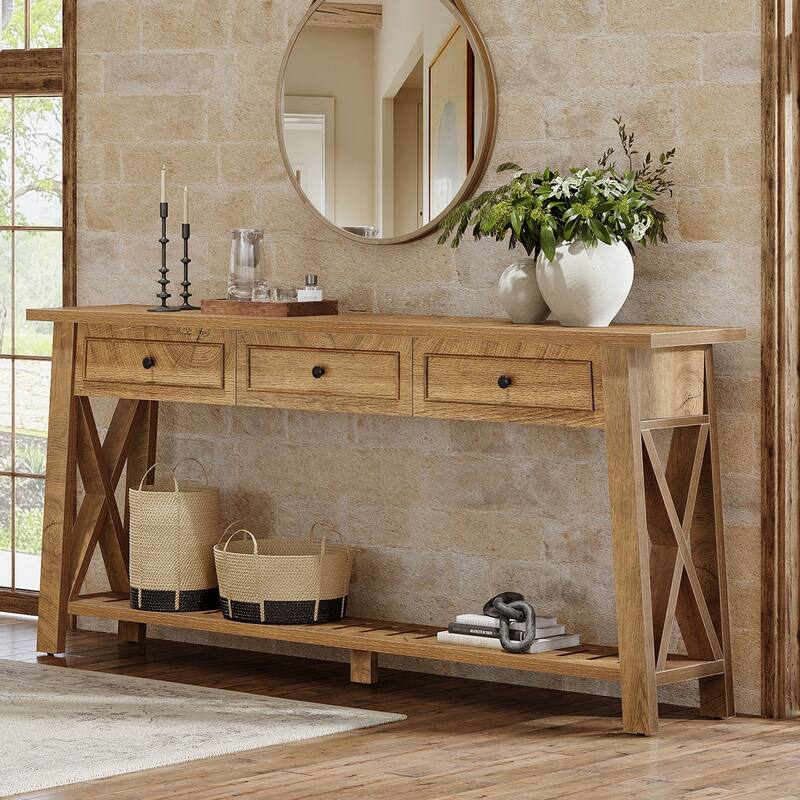 Long Sofa Table with 3 Storage Drawers