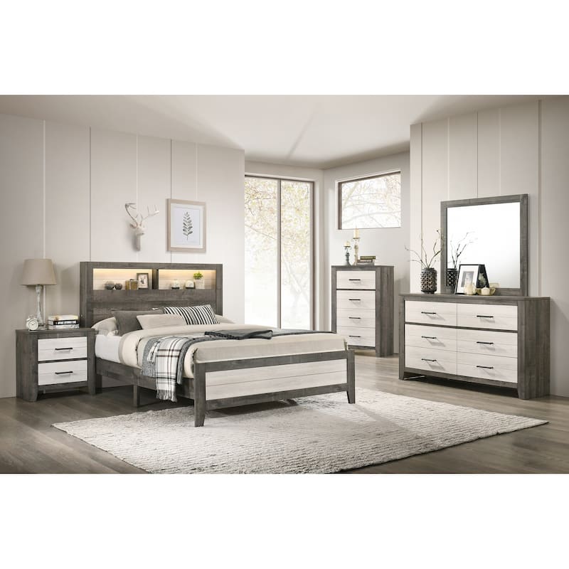 Tobin Brown Cream LED Bookcase Platform Bedroom Set