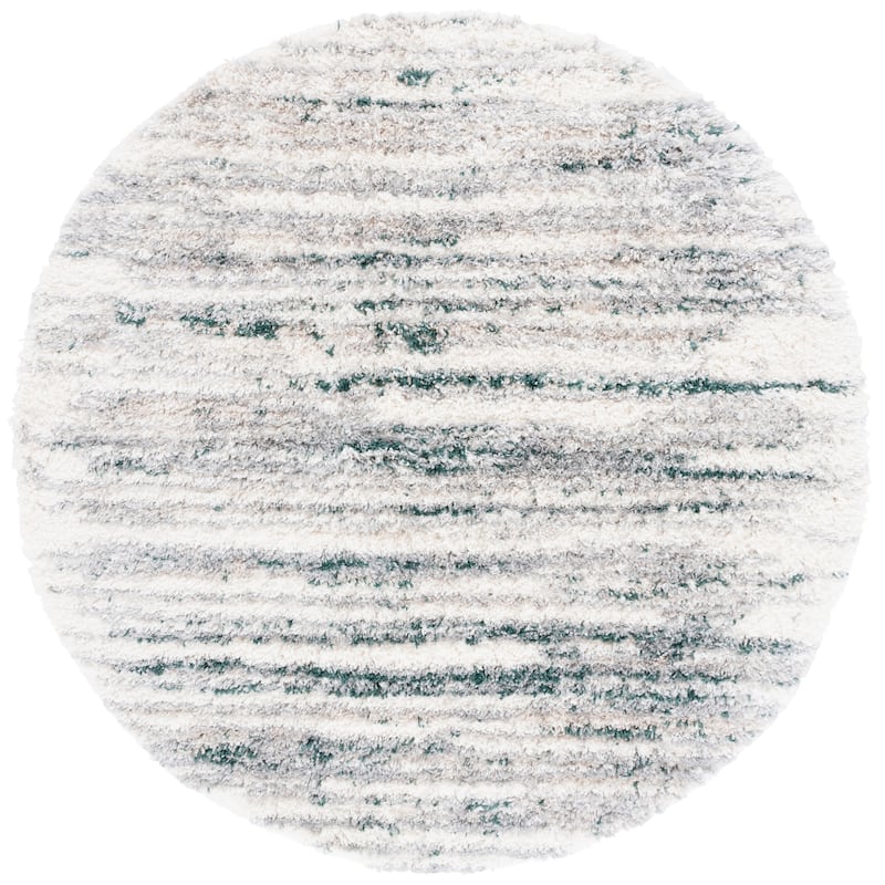 SAFAVIEH Fontana Shag Fatema Modern Abstract 2-inch Thick Rug - 6'7" Round - Ivory/Green