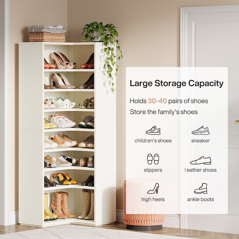 40 Pairs Tall Shoe Cabinet, 9 Tiers White Wooden Shoe Storage Rack for Closet, Entryway