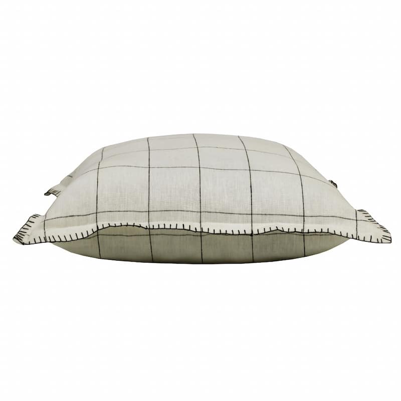 20" X 20" Ivory And Black Linen Geometric Zippered Pillow