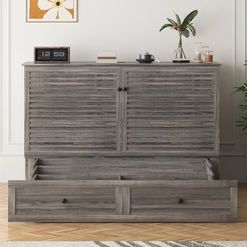 Mixoy Modern Queen Size Murphy Bed with 4.7''Mattress,USB ports,Storage Drawers