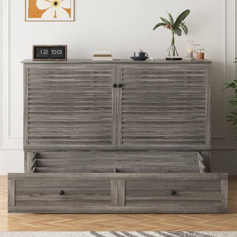 Mixoy Modern Queen Size Murphy Bed with USB ports，2 Drawers,No Mattress