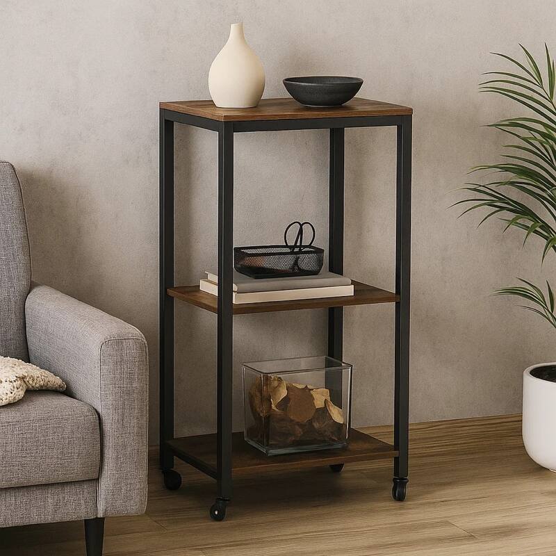 Serving Bar Cart, 2 Storage Shelves, 24 Inch Black Metal