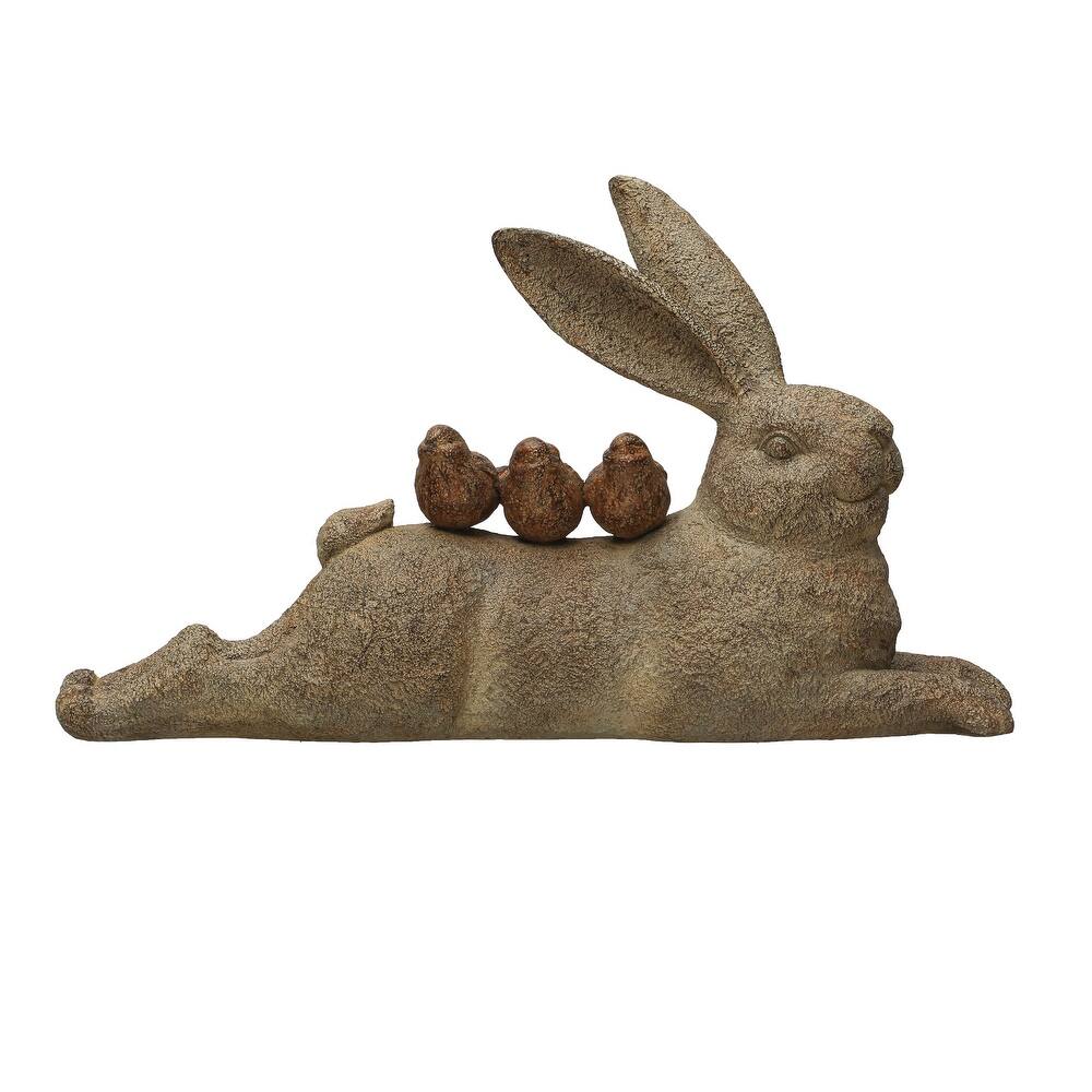 Decorative Resting Rabbit with Birds Figurine