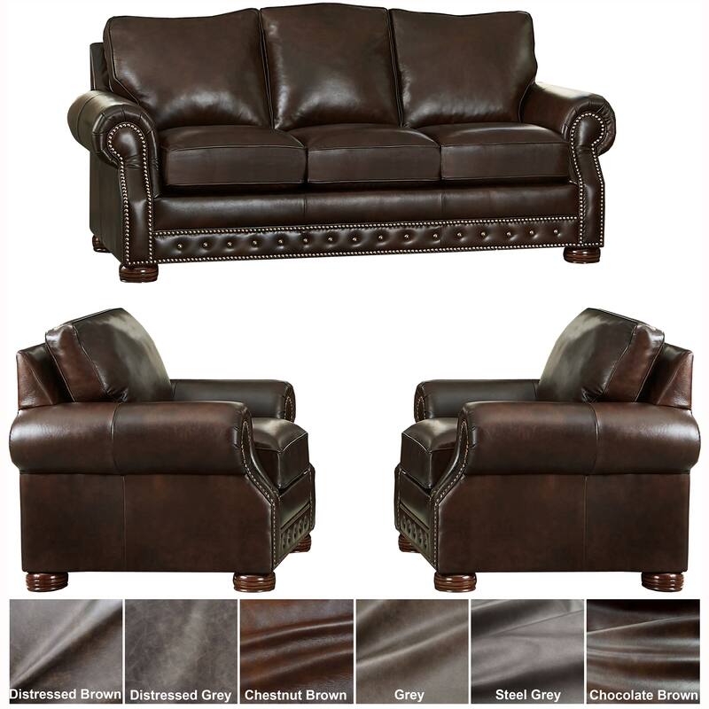 Made in USA Porto Top Grain Leather Sofa Bed and Two Chairs Set