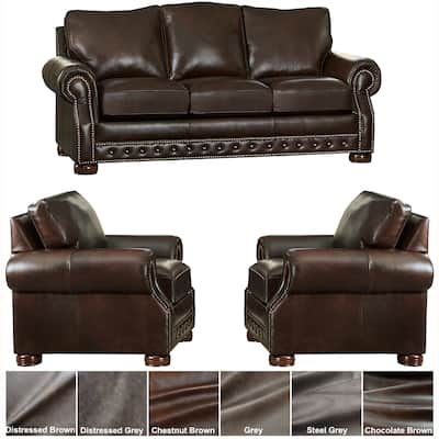 Made in USA Porto Top Grain Leather Sofa and Two Chairs Set