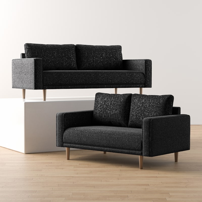Furniture of America Isidora Contemporary Boucle Sofa Set with Back Pillows and Wooden Legs, 2-Piece or 3-Piece Options