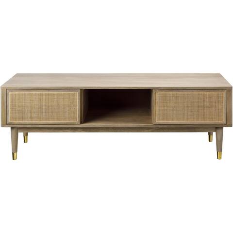 Jure Wood and Rattan Media Console - 20"H x 58"W x 17"D