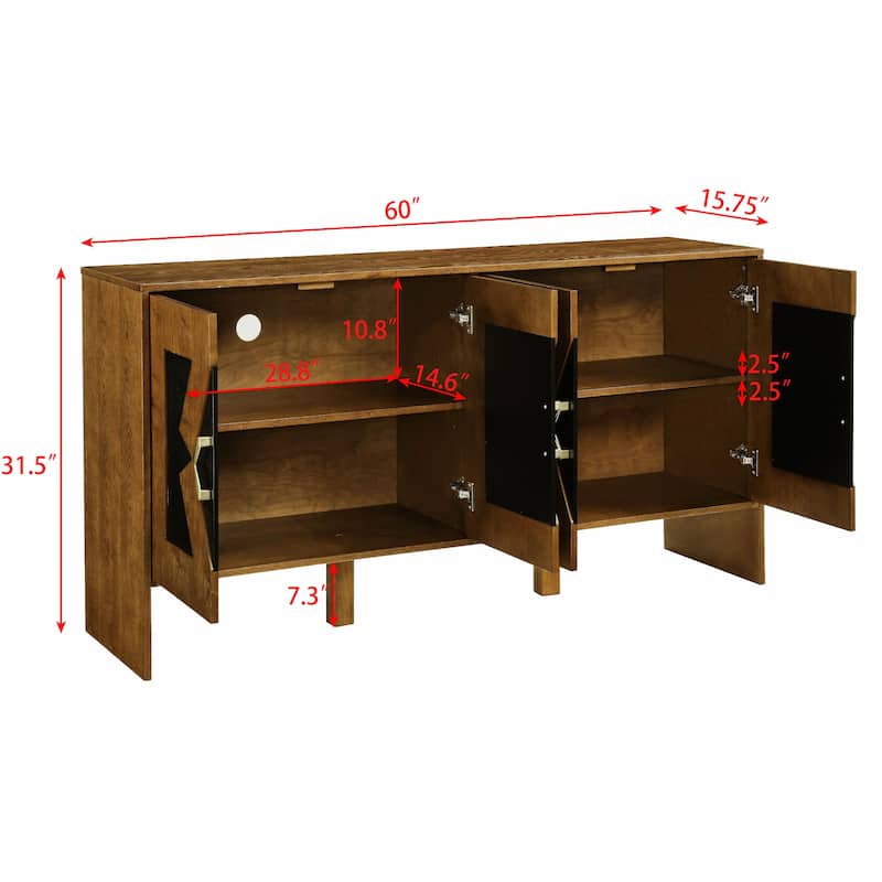 Mid Century Sideboard - 60" TV Stand with Adjustable Shelves