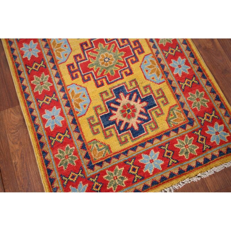 Yellow Kazak Oriental Foyer Rug Handmade Wool Carpet - 2'0" x 3'0"