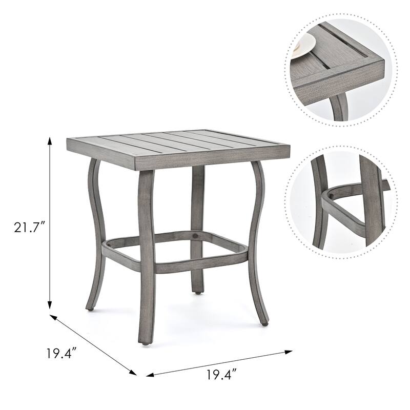 5-Piece Aluminum Patio Conversation Set with End Table, Ottoman and Light Gray Cushions