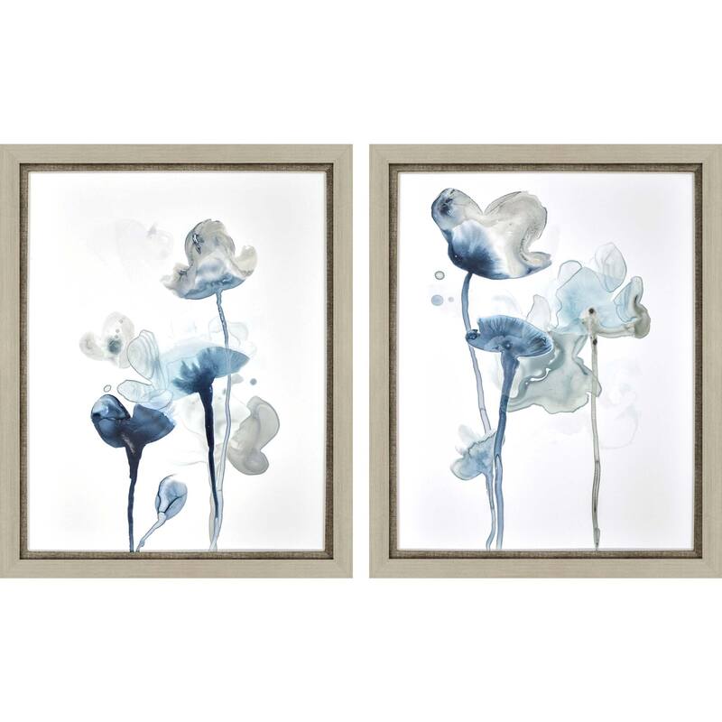 HomeRoots Set Of Two Midnight Blossom II Silver Framed Wall Art