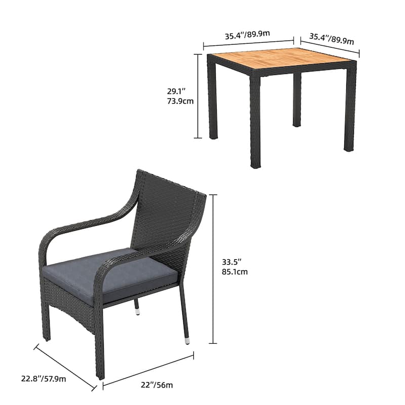 Moasis 5 PCS Outdoor Patio Dining Set Rattan Conversation Furniture Set Wooden Tabletop - 5 PCS