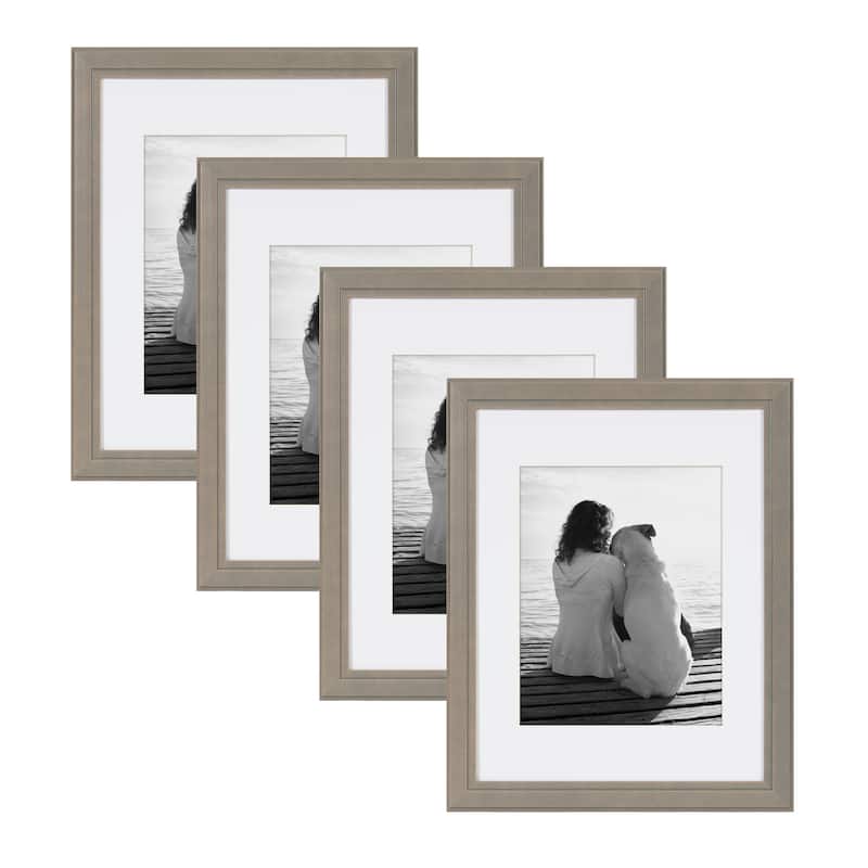 DesignOvation Kieva 11x14 matted to 8x10 Wood Picture Frame, Set of 4 - 11x14 matted to 8x10 - Gray