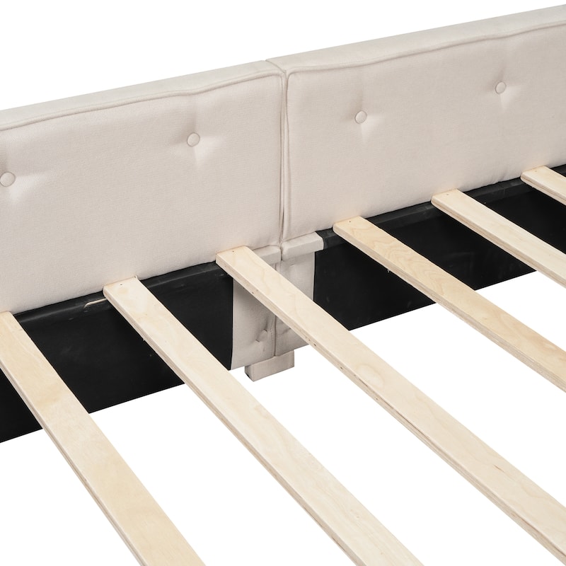 Beige Queen Size Modern Upholstered Platform Bed with USB and Two Drawers