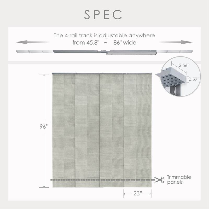 GoDear Design Natural Woven Adjustable Sliding Panel Track Blinds, Vertical Blinds, Urban Plaid, 45.8"- 86" W x 96" L