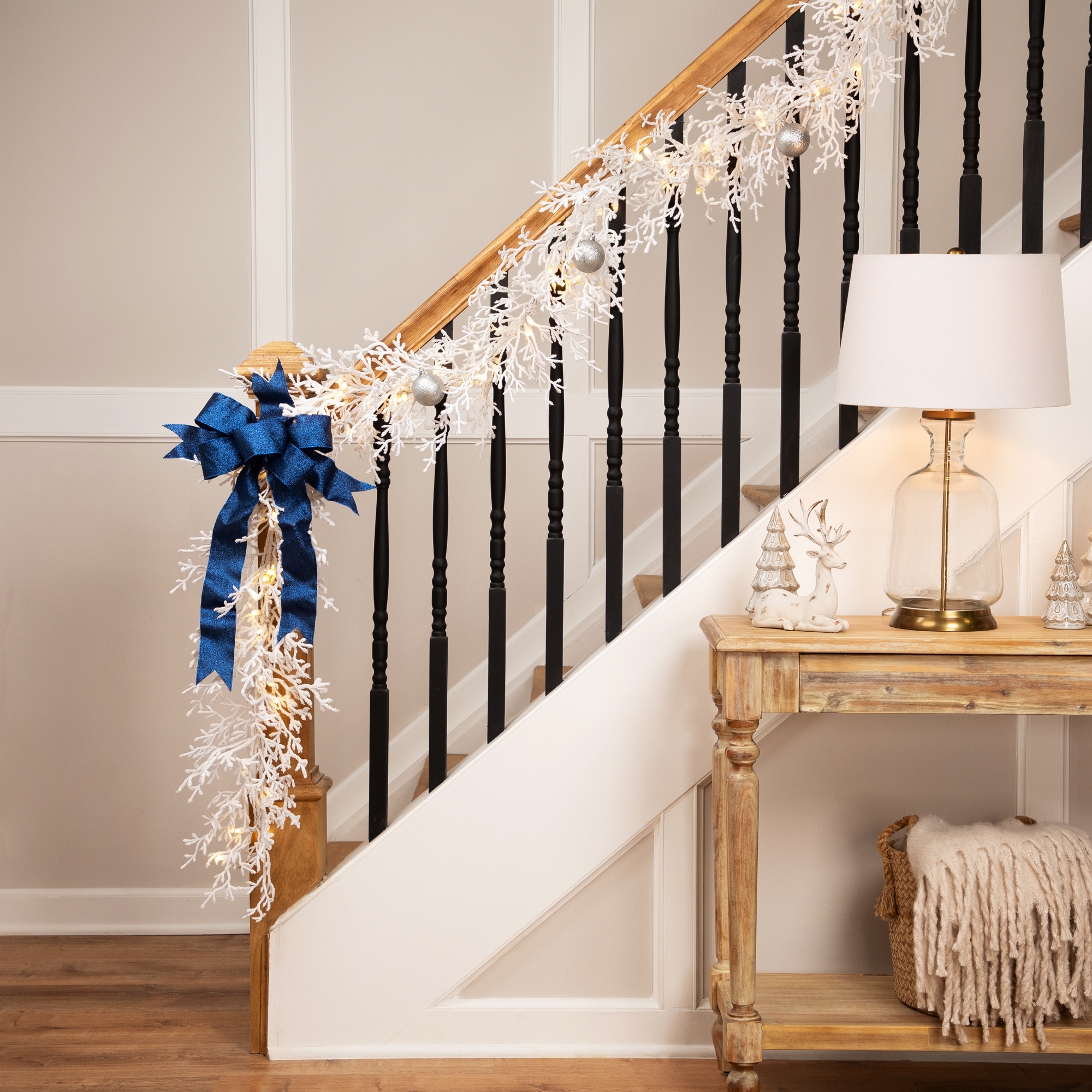 Flocked Twig Artificial Christmas Garland 9' x 14" LED White Lights
