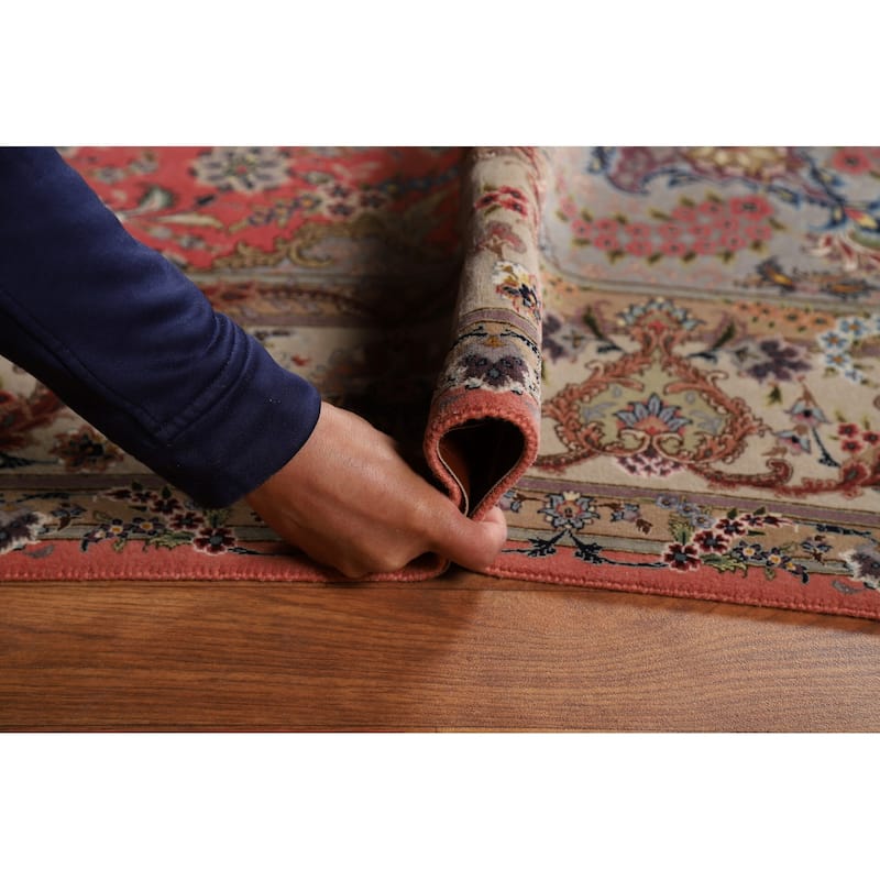 Handmade Pink Wool & Silk Tabriz Persian Area Rug Traditional Carpet - 5'0"x 7'6"
