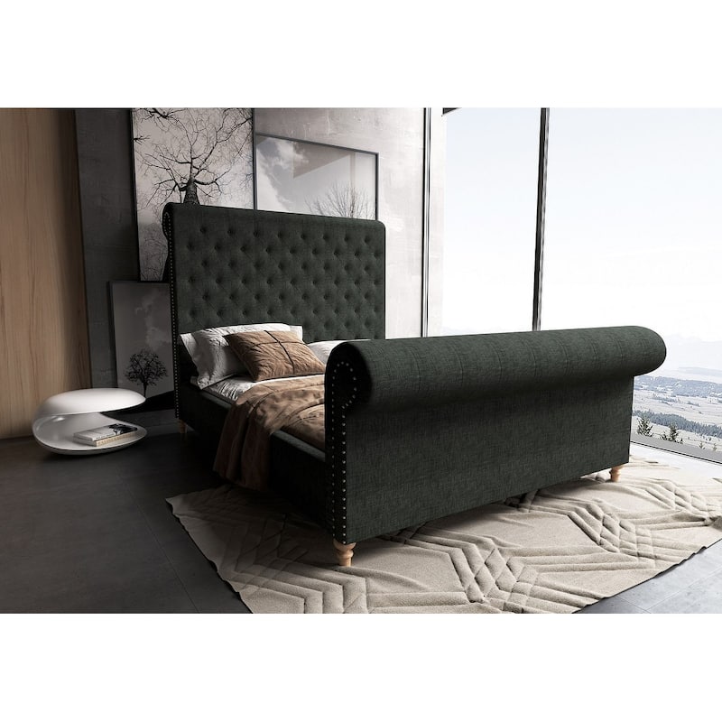 Manhattan Comfort Upholstered Mid Century Empire Bed