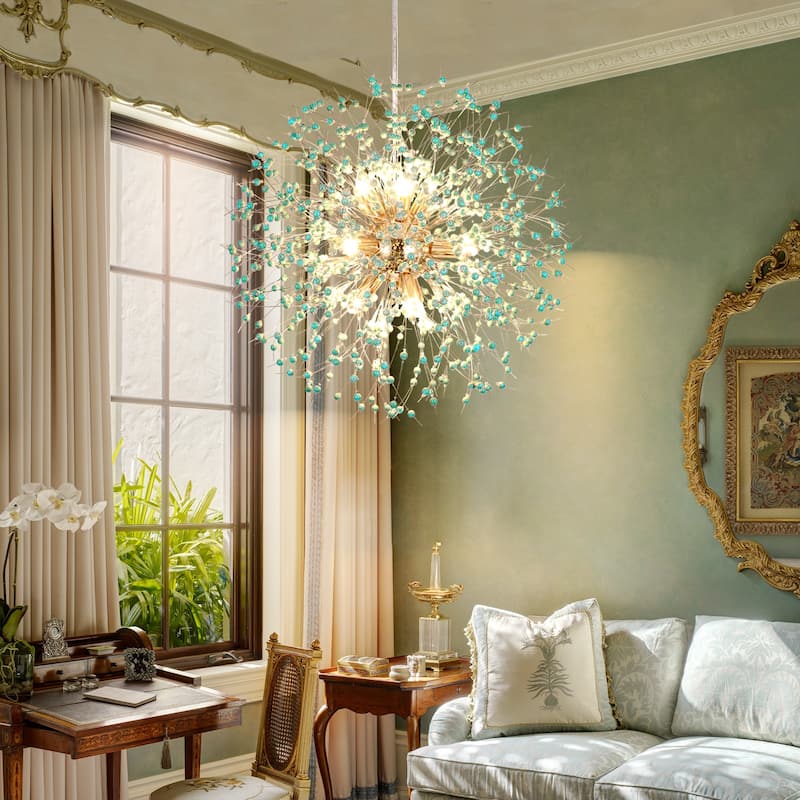 OYIPRO Modern Firework Sputnik Chandelier Crystal Pendant Lighting - 9-Light - Gold/Turquoise