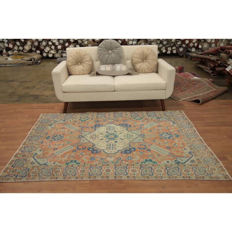 Hand Knotted Oriental 100% Wool Carpet Traditional Medallion Oranges & Rust Tabriz Area Rug - 6' 6'' X 4' 6''