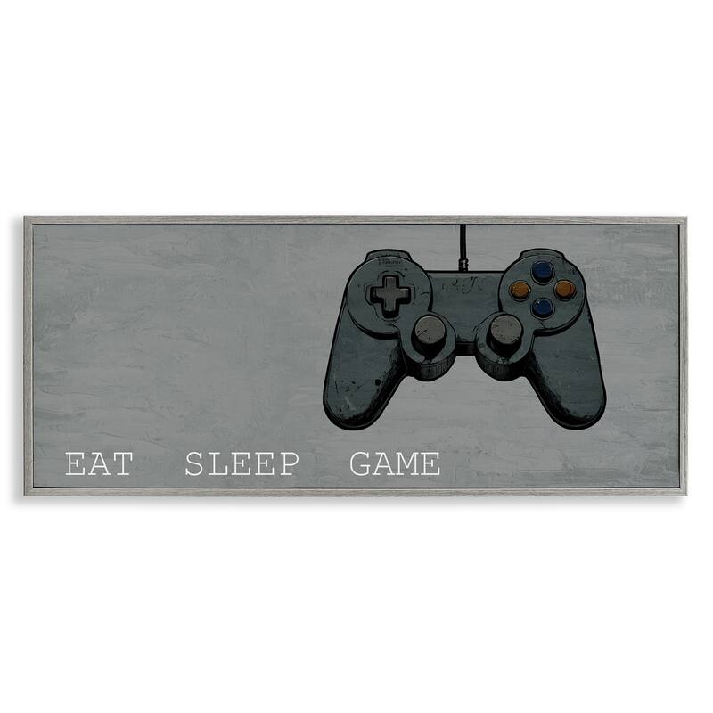 Stupell Eat Sleep Game Hobby Framed Giclee Art Design By Kim Allen - 30 x 13 - Grey