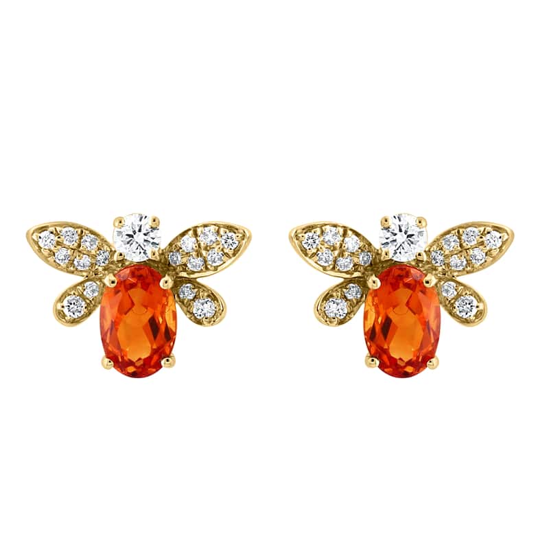 EFFY 14K Yellow Gold Diamond Madera Citrine Bee Earrings